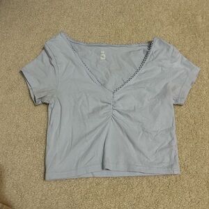 Light Blue V-Neck Women's Top